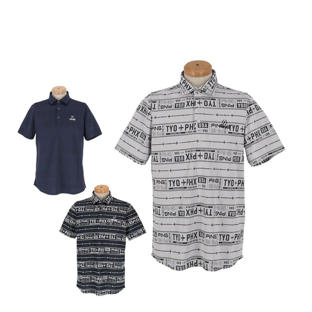 ピン PING　メンズ チケット柄 ジャカード 半袖 ポロシャツ 621-5160219　2025年モデル 詳細1