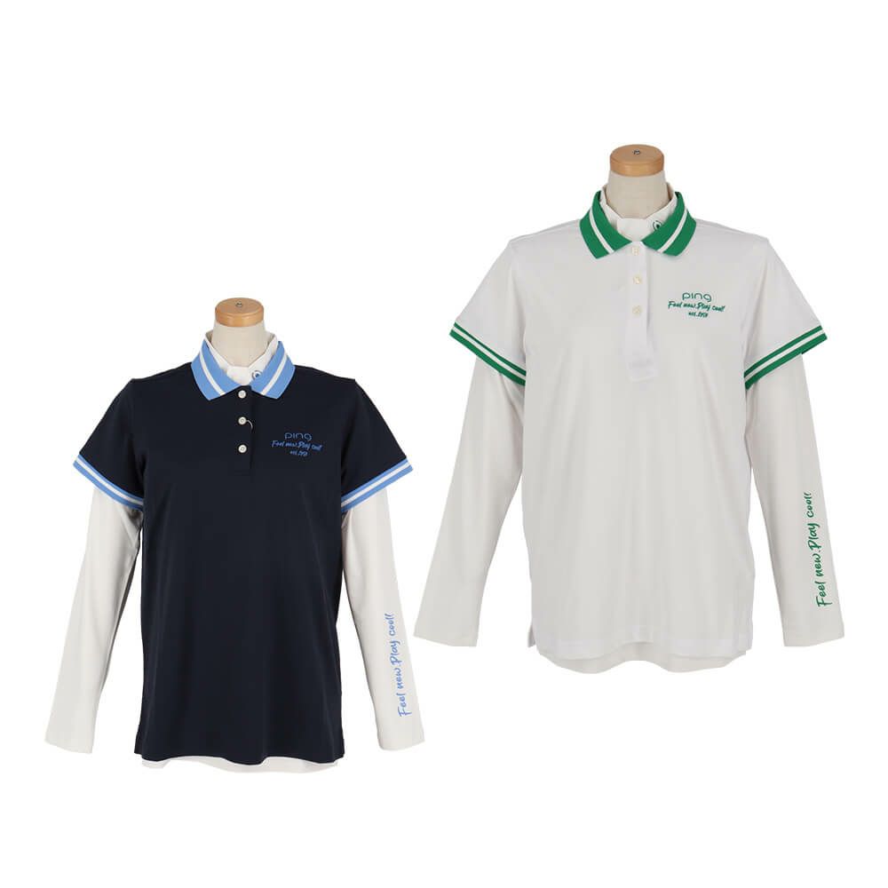 ピン PING　レディース 半袖 ポロシャツ & 長袖 ハイネックインナーシャツ レイヤード ツインセット 622-5160202　2025年モデル 詳細1