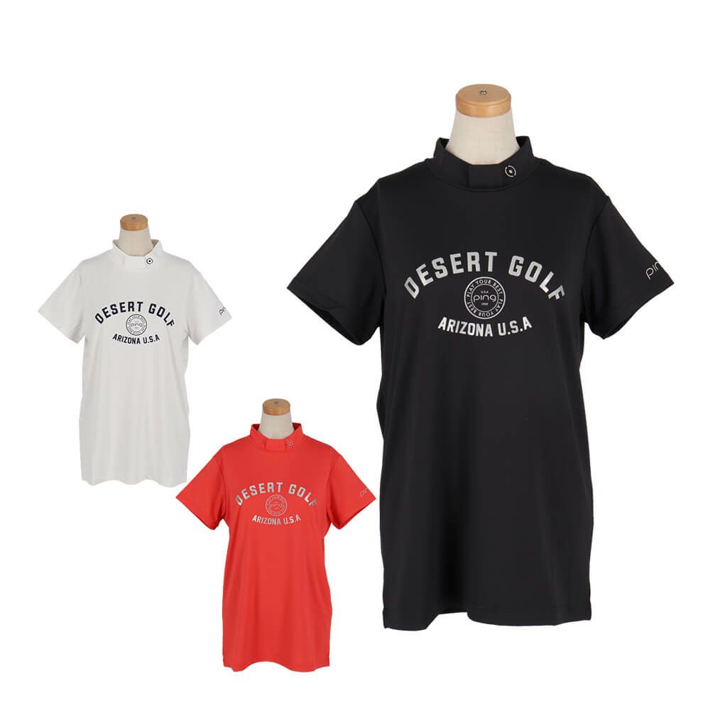 ピン PING　レディース メッシュ ボーダージャガード 半袖 ハイネック シャツ 622-5167100　2025年モデル 詳細1