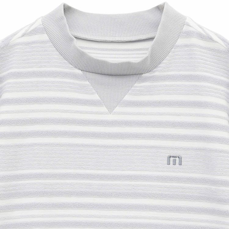 サイズ：M TRAVIS MATHEW トラビスマシュー  パイル地 半袖ポロシャツ ボーダー柄 ホワイト系 [240101425624] ゴルフウェア メンズ ストスト TRAVIS MATHEW トラビスマシュー パイル地 半袖ポロシャツ