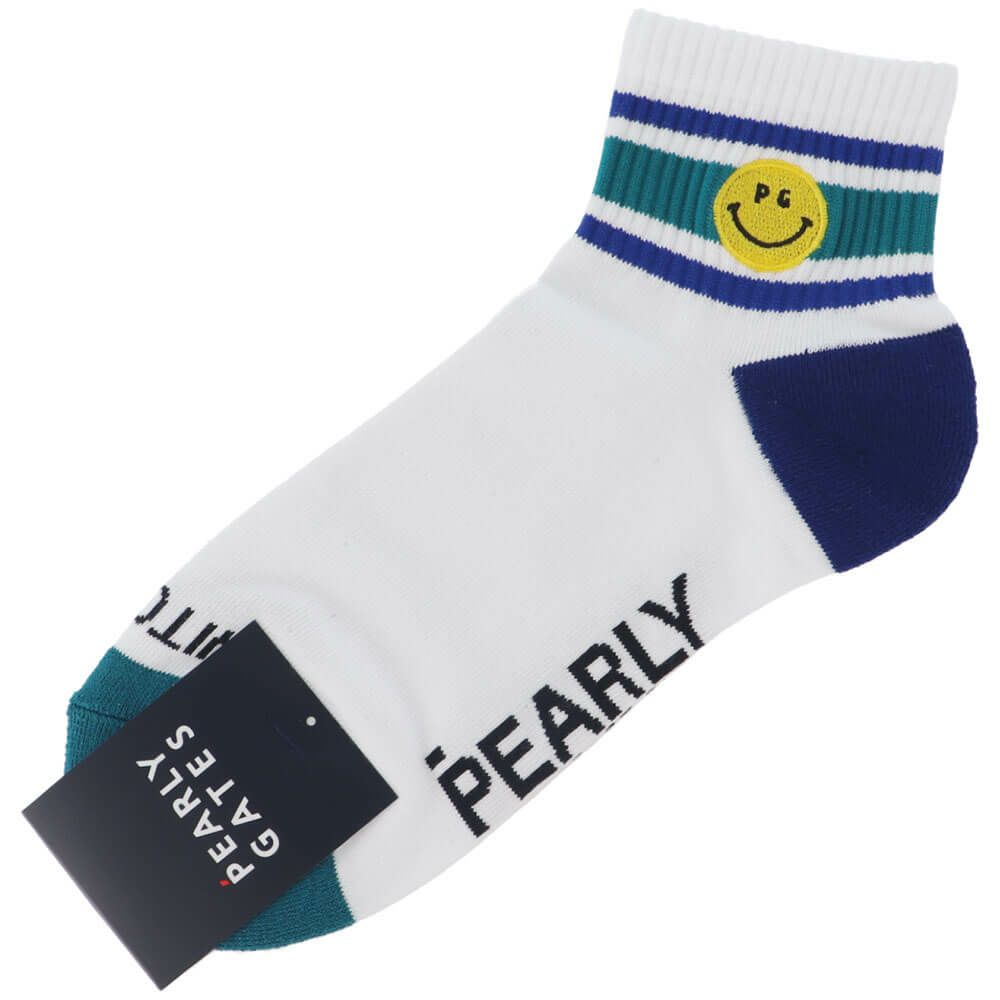 パーリーゲイツ PEARLY GATES　メンズ ライン ショートソックス 053-5186303 030 ホワイト　2025年モデル ホワイト