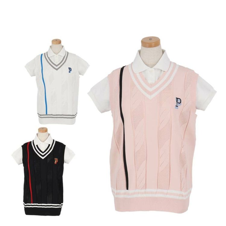 パーリーゲイツ PEARLY GATES レディース ケーブル編み 配色ライン V