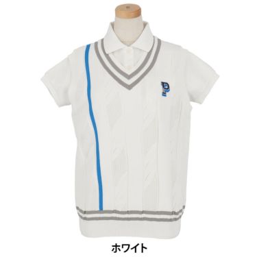 パーリーゲイツ PEARLY GATES　レディース ケーブル編み 配色ライン Vネック ニット ベスト 055-5173202　2025年モデル 詳細1