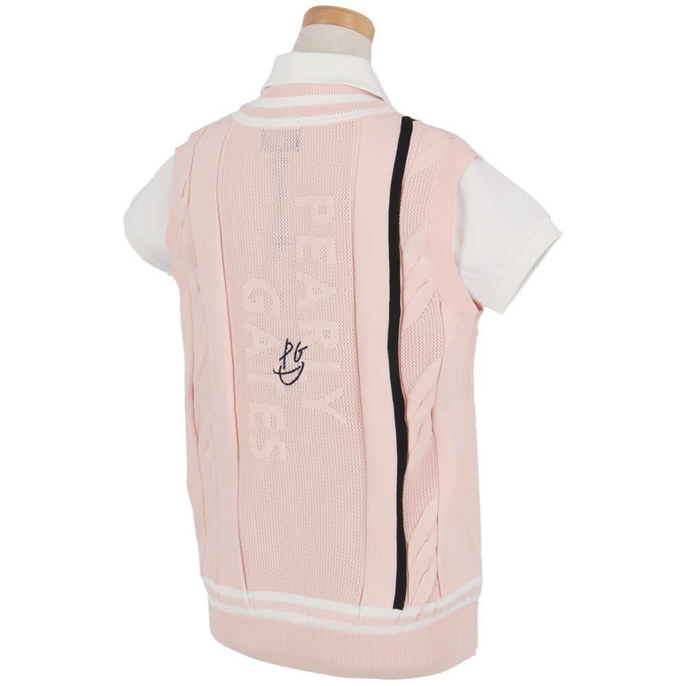 パーリーゲイツ PEARLY GATES　レディース ケーブル編み 配色ライン Vネック ニット ベスト 055-5173202　2025年モデル 詳細5