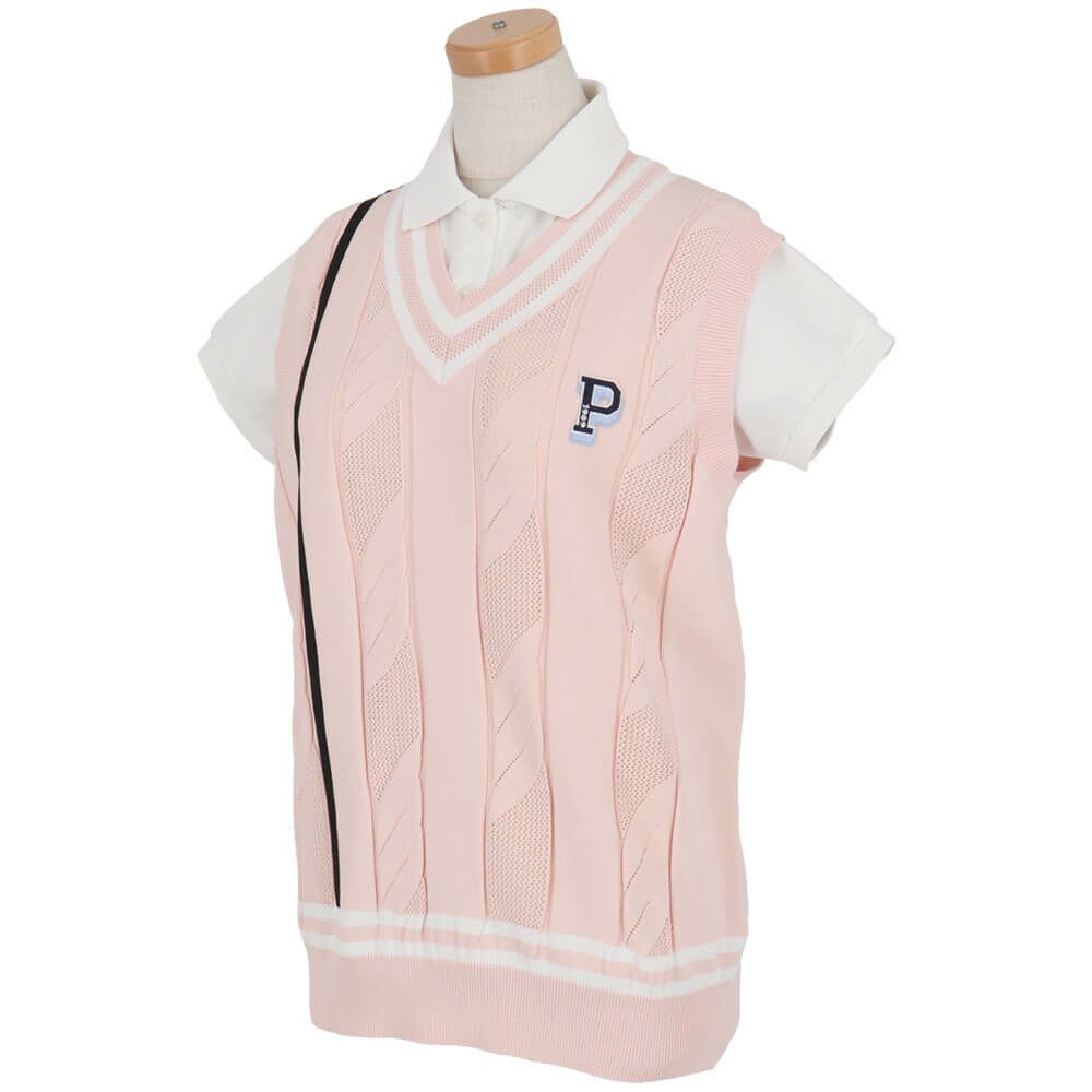 パーリーゲイツ PEARLY GATES レディース ケーブル編み 配色ライン V