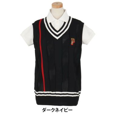 パーリーゲイツ PEARLY GATES　レディース ケーブル編み 配色ライン Vネック ニット ベスト 055-5173202　2025年モデル 詳細7