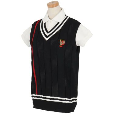 パーリーゲイツ PEARLY GATES　レディース ケーブル編み 配色ライン Vネック ニット ベスト 055-5173202　2025年モデル 詳細9