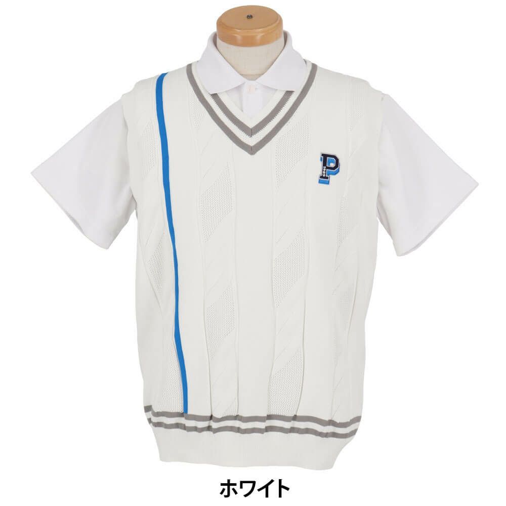 パーリーゲイツ PEARLY GATES　メンズ ケーブル編み 配色ライン Vネック ニット ベスト 053-5173201　2025年モデル 詳細2