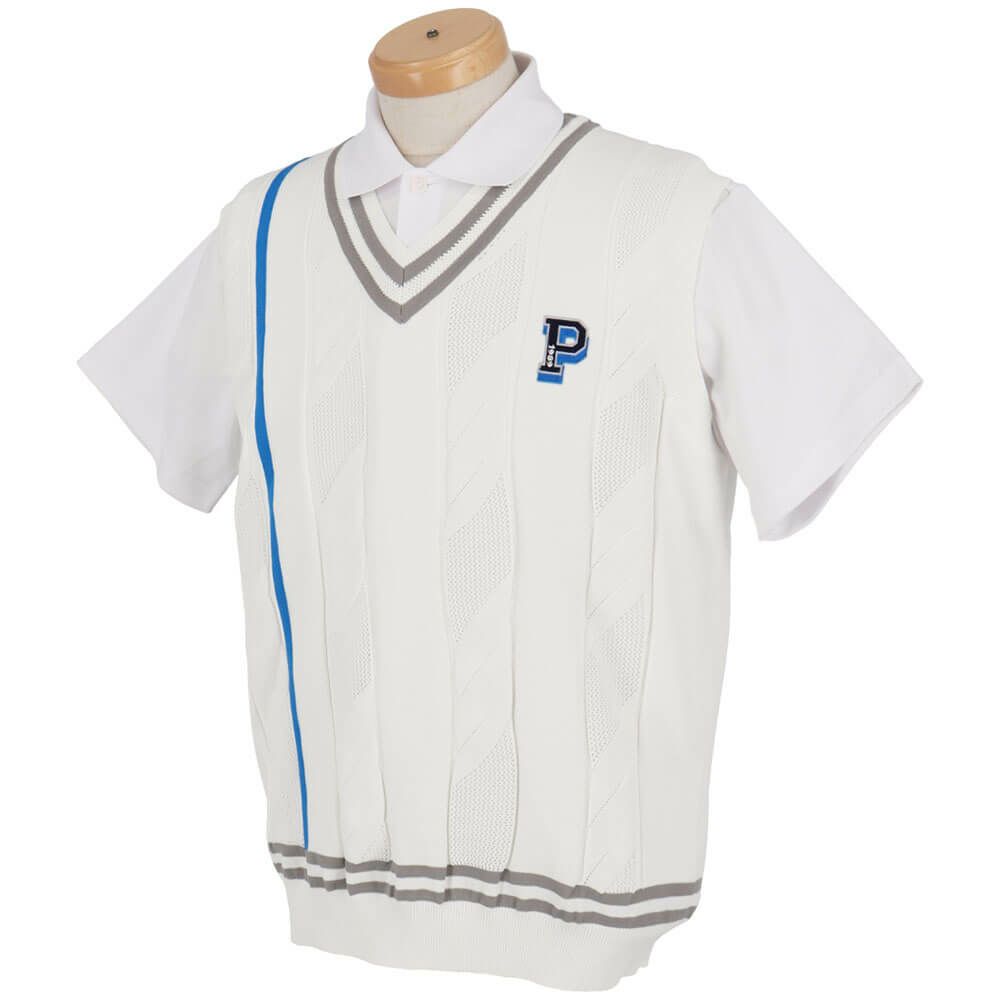 パーリーゲイツ PEARLY GATES　メンズ ケーブル編み 配色ライン Vネック ニット ベスト 053-5173201　2025年モデル 詳細4