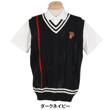 パーリーゲイツ PEARLY GATES　メンズ ケーブル編み 配色ライン Vネック ニット ベスト 053-5173201　2025年モデル 詳細5