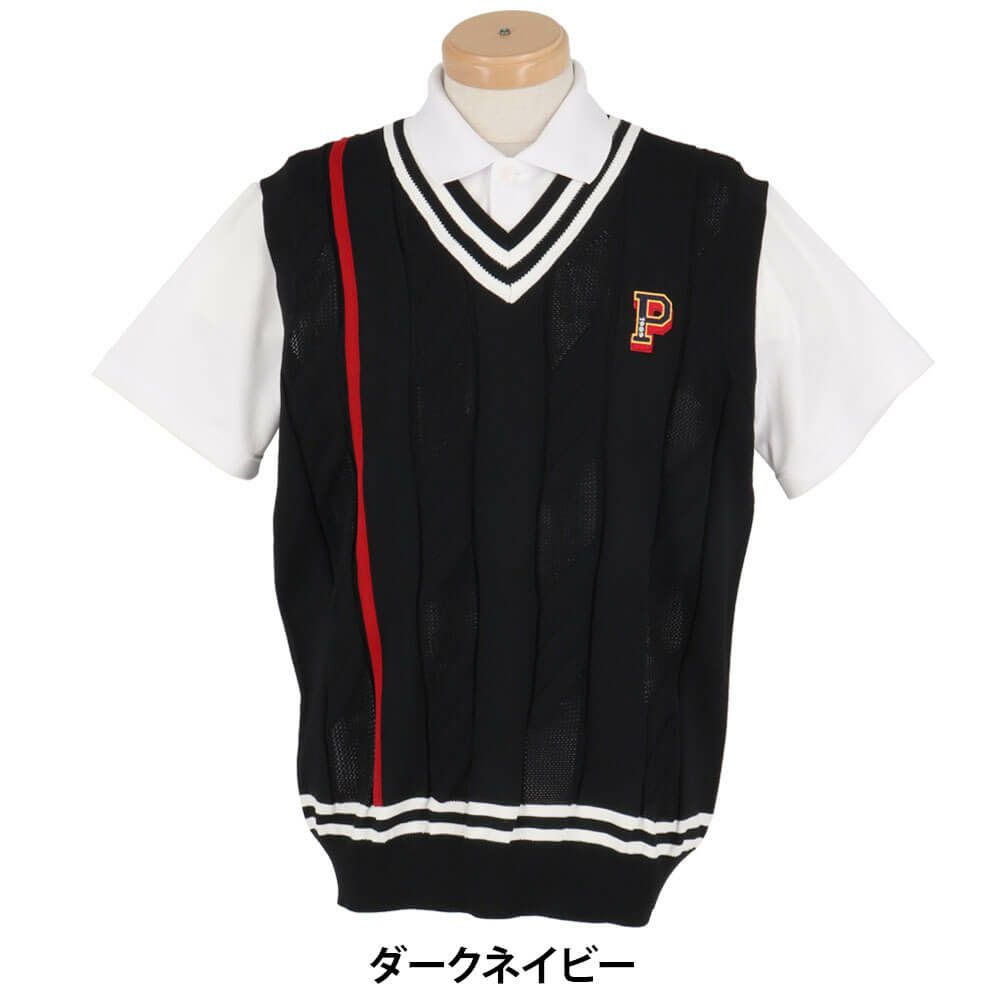 パーリーゲイツ PEARLY GATES　メンズ ケーブル編み 配色ライン Vネック ニット ベスト 053-5173201　2025年モデル 詳細5