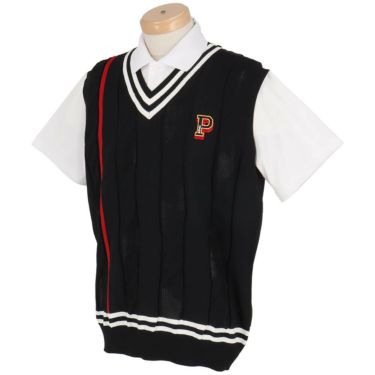 パーリーゲイツ PEARLY GATES　メンズ ケーブル編み 配色ライン Vネック ニット ベスト 053-5173201　2025年モデル 詳細7