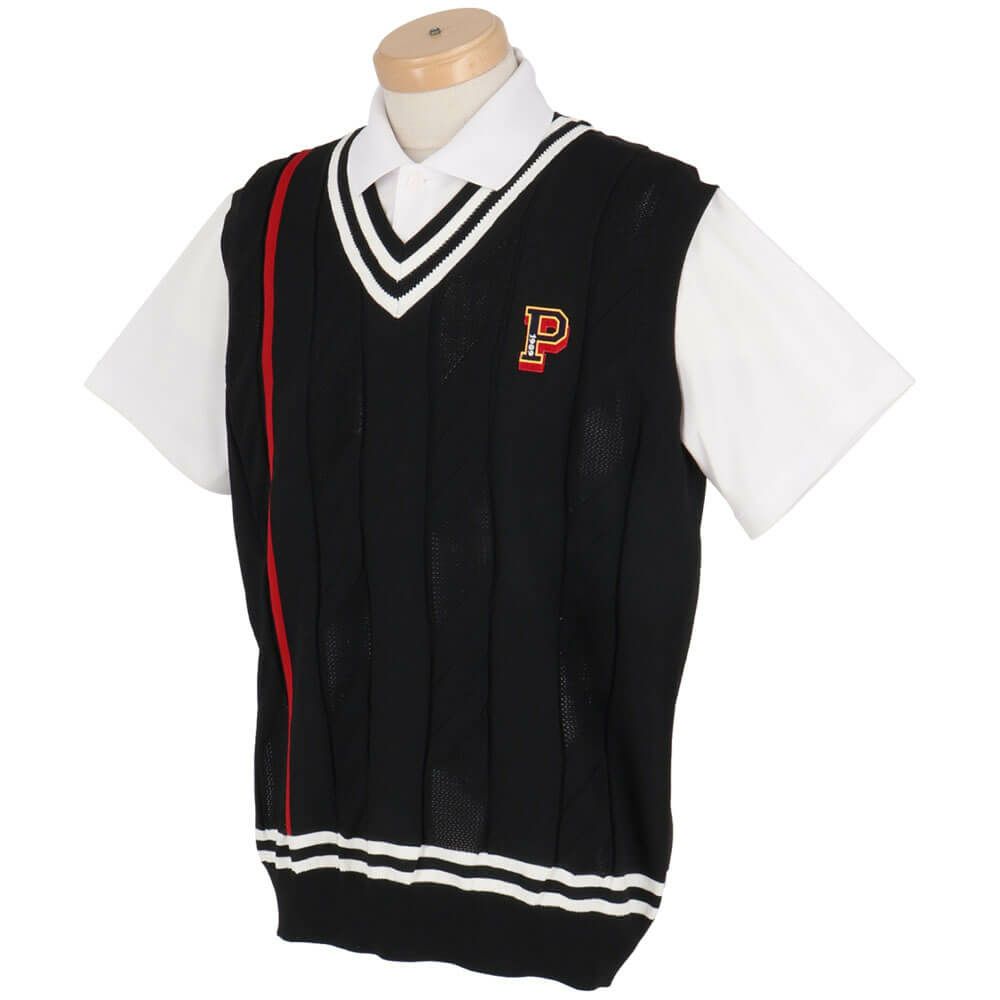 パーリーゲイツ PEARLY GATES　メンズ ケーブル編み 配色ライン Vネック ニット ベスト 053-5173201　2025年モデル 詳細7