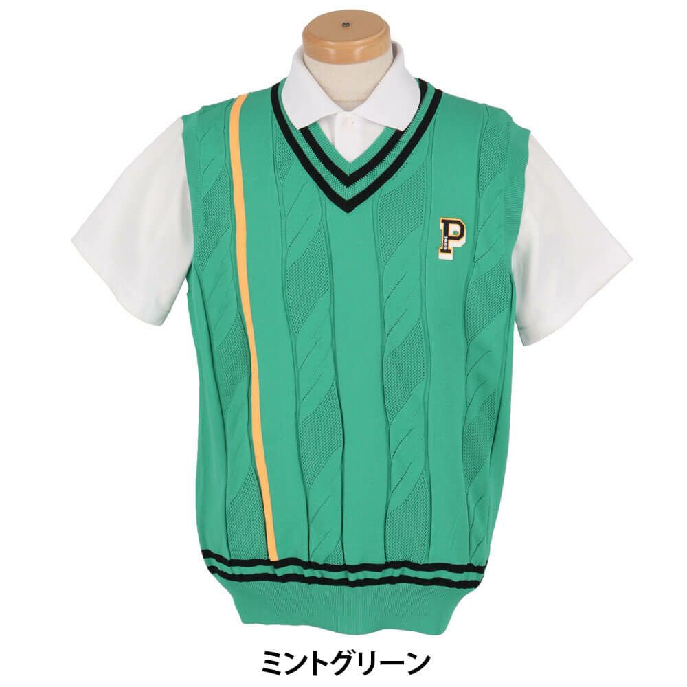 パーリーゲイツ PEARLY GATES　メンズ ケーブル編み 配色ライン Vネック ニット ベスト 053-5173201　2025年モデル 詳細8