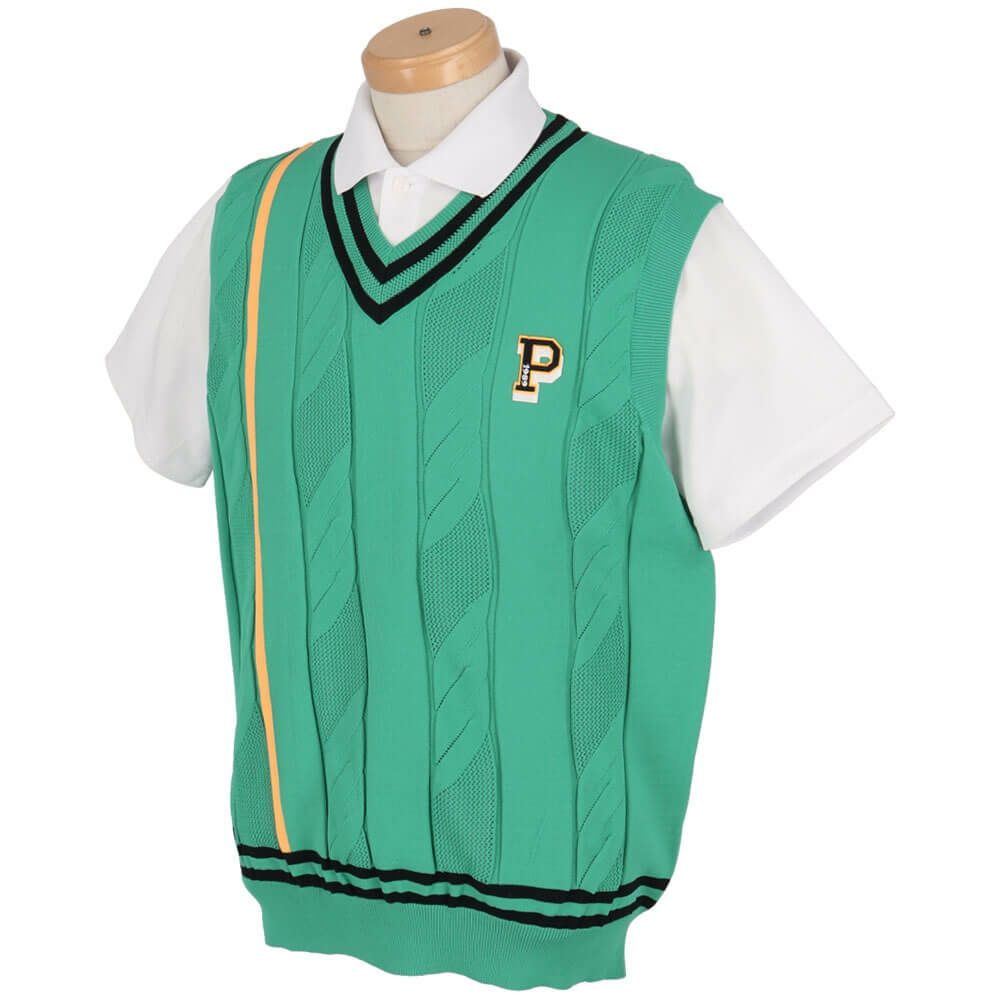 パーリーゲイツ PEARLY GATES　メンズ ケーブル編み 配色ライン Vネック ニット ベスト 053-5173201　2025年モデル 詳細10