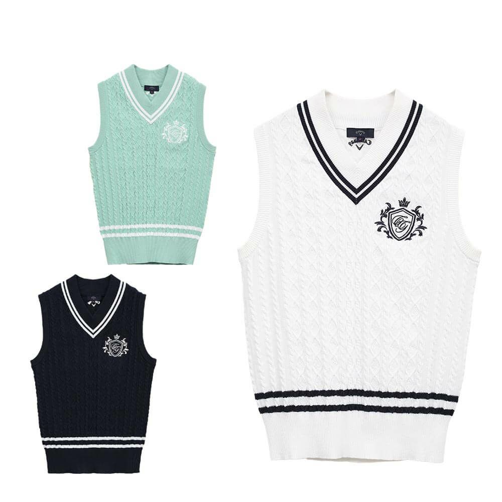 キャロウェイ レディース Vネック ケーブルニット ベスト C25119200　2025年モデル