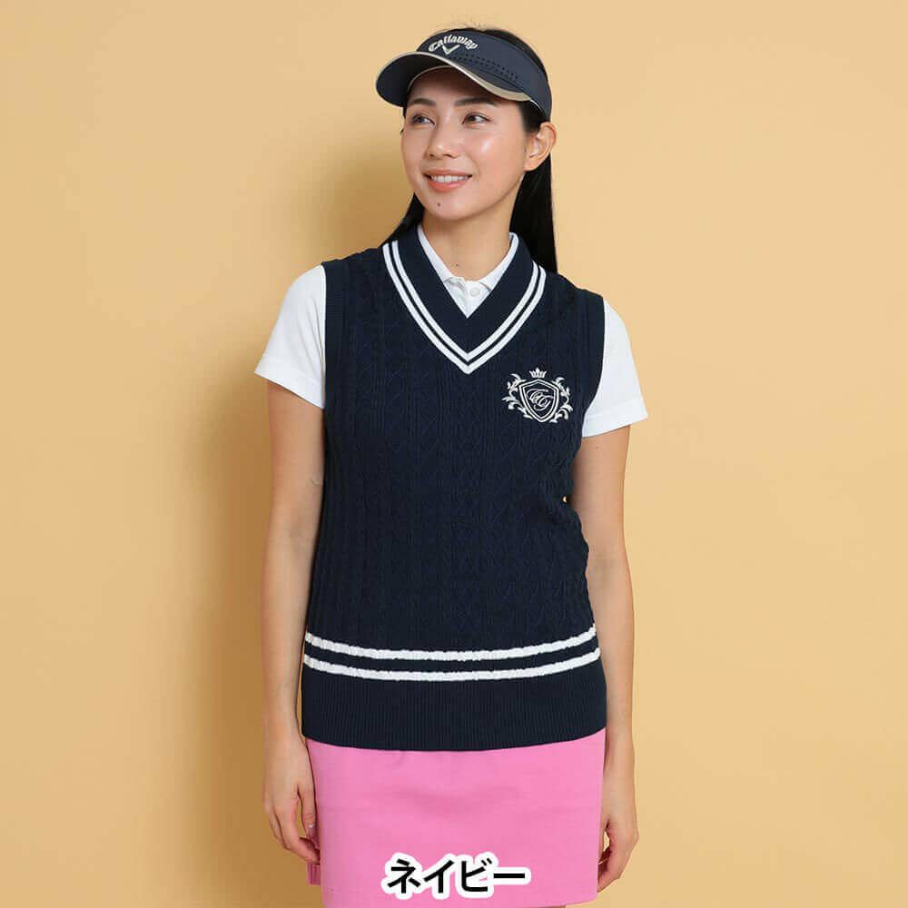 キャロウェイ レディース Vネック ケーブルニット ベスト C25119200　2025年モデル 詳細1