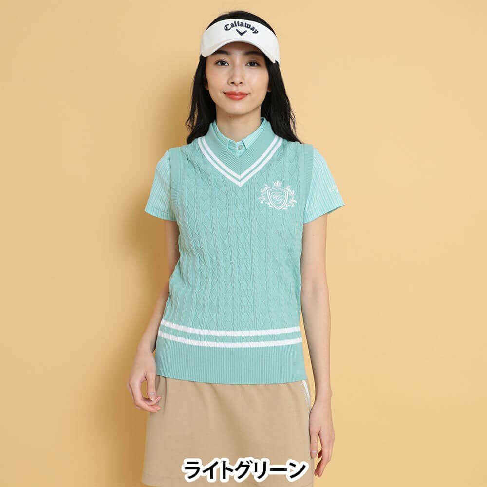 キャロウェイ レディース Vネック ケーブルニット ベスト C25119200　2025年モデル 詳細1