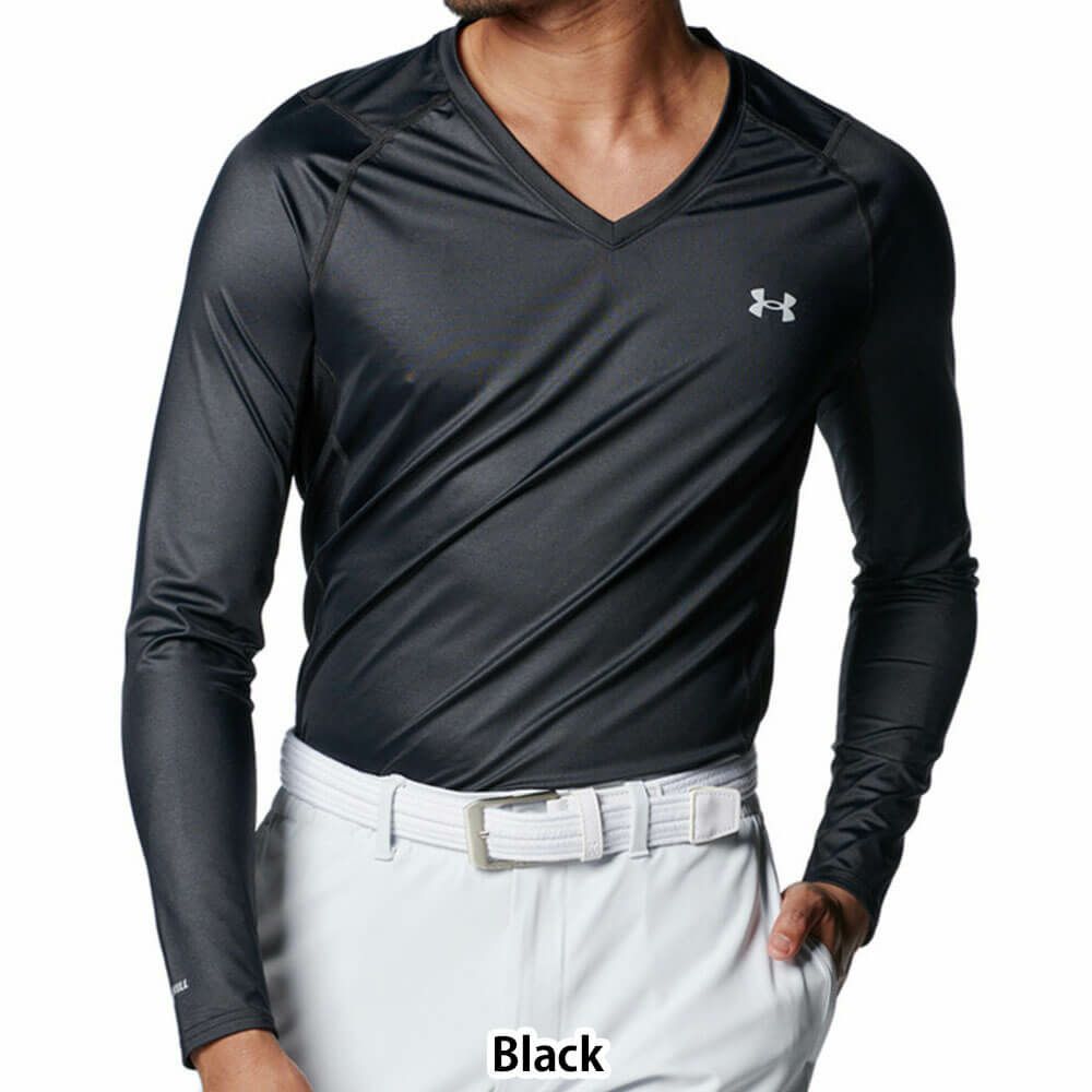アンダーアーマー UNDER ARMOUR　メンズ UAアイソチル フィッティド 長袖 Vネック インナーシャツ 1384824 001 ブラック　2025年モデル 詳細2