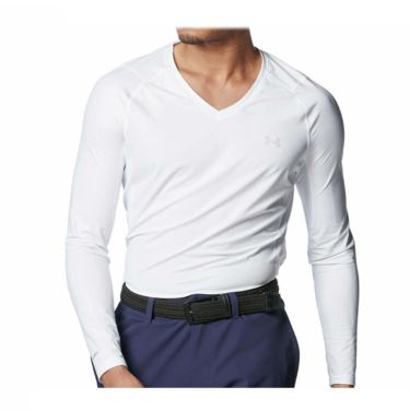 アンダーアーマー UNDER ARMOUR　メンズ UAアイソチル フィッティド 長袖 Vネック インナーシャツ 1384824 100 ホワイト　2025年モデル ホワイト