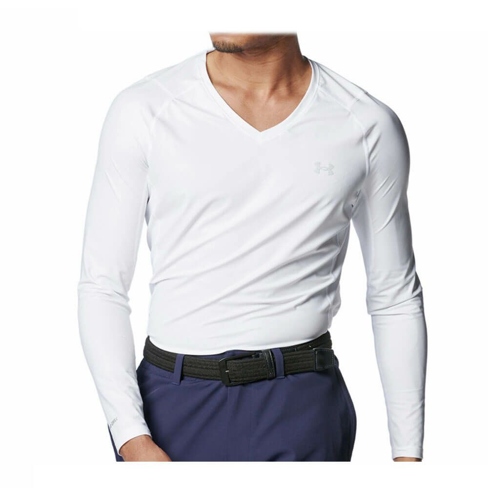 アンダーアーマー UNDER ARMOUR　メンズ UAアイソチル フィッティド 長袖 Vネック インナーシャツ 1384824 100 ホワイト　2025年モデル ホワイト