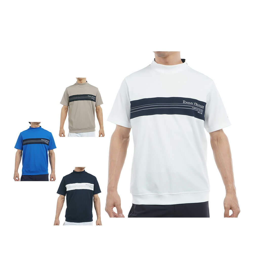 トミー ヒルフィガー ゴルフ　メンズ カラーブロック 半袖 モックネックシャツ THMA505　2025年モデル