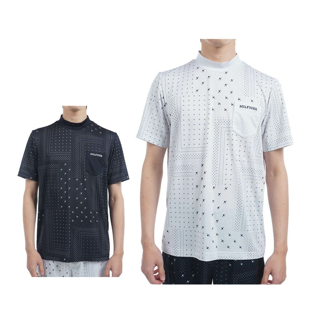 トミー ヒルフィガー ゴルフ　メンズ バンダナプリント 半袖 モックネックシャツ THMA524　2025年モデル