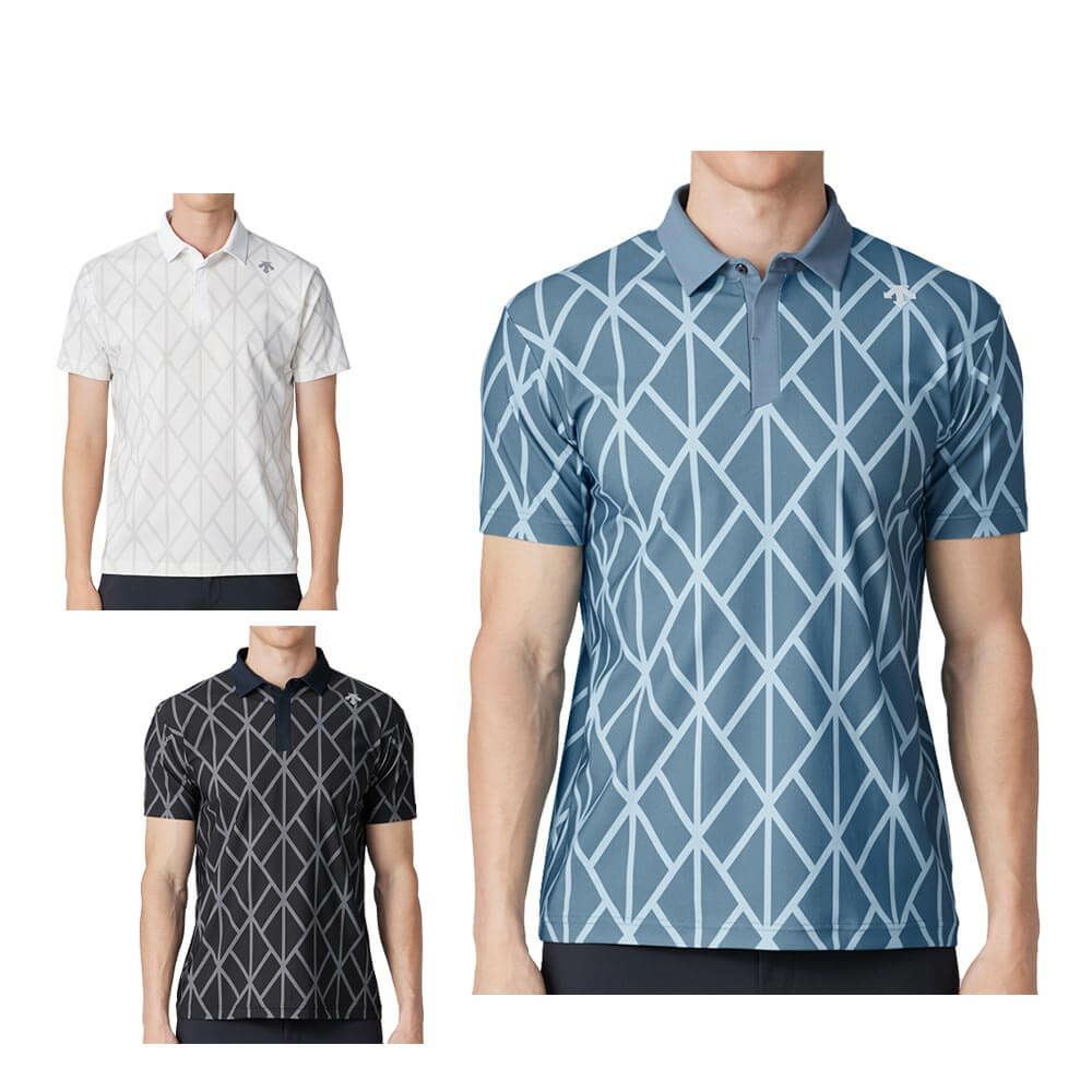 デサントゴルフ DESCENTE GOLF　メンズ アーガイルプリント 半袖 ポロシャツ DG5SHS15M　2025年モデル
