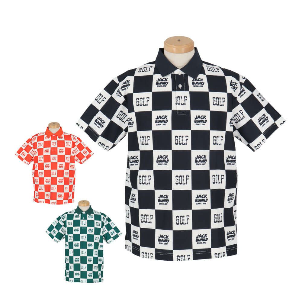 ジャックバニー Jack Bunny!!　メンズ ブロックチェック柄 フルダルメッシュ 半袖 ポロシャツ 262-5160313 　2025年モデル