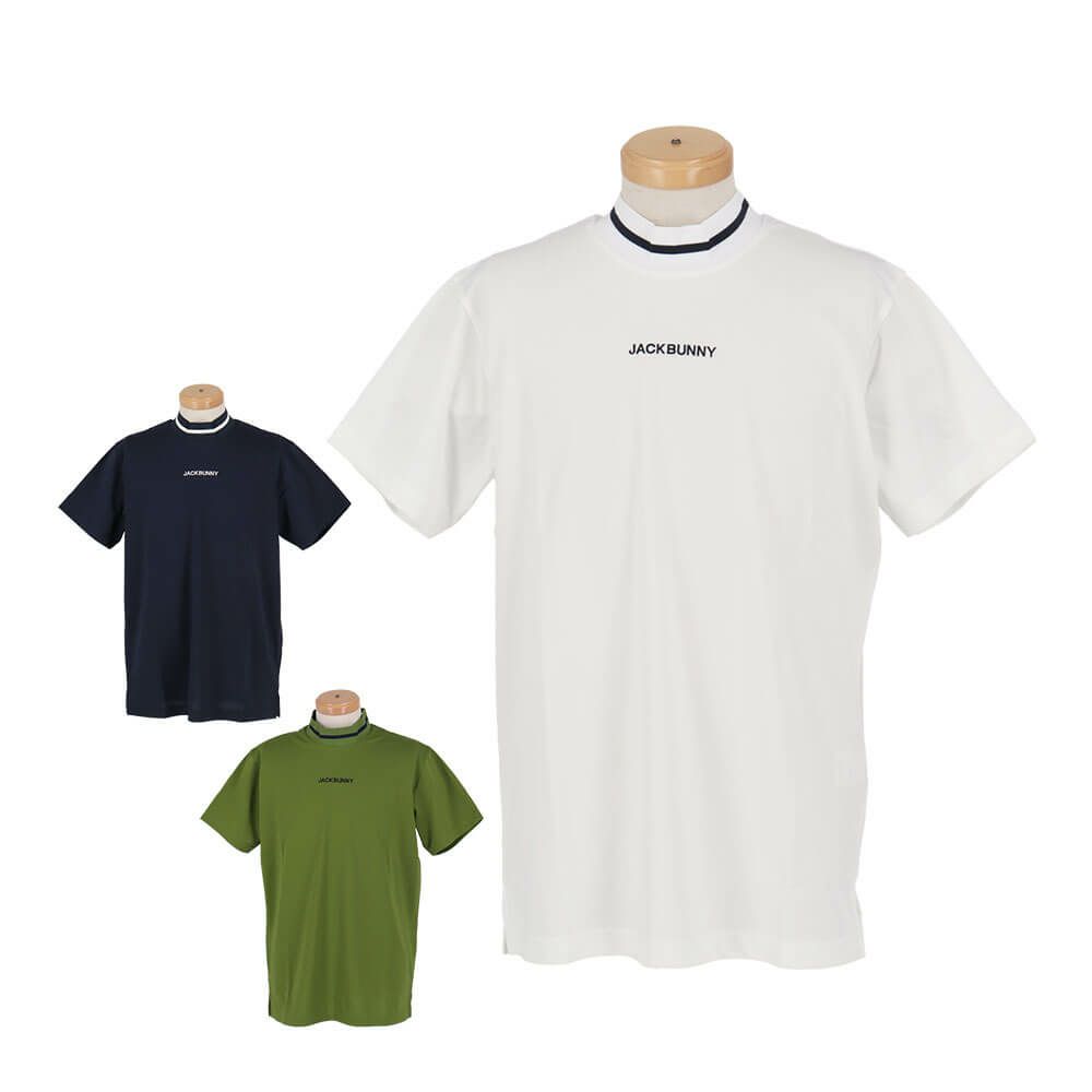 ジャックバニー Jack Bunny!!　メンズ ロゴ刺繍 ラインデザイン PEトリコット 半袖 モックネックシャツ 262-5167319　2025年モデル
