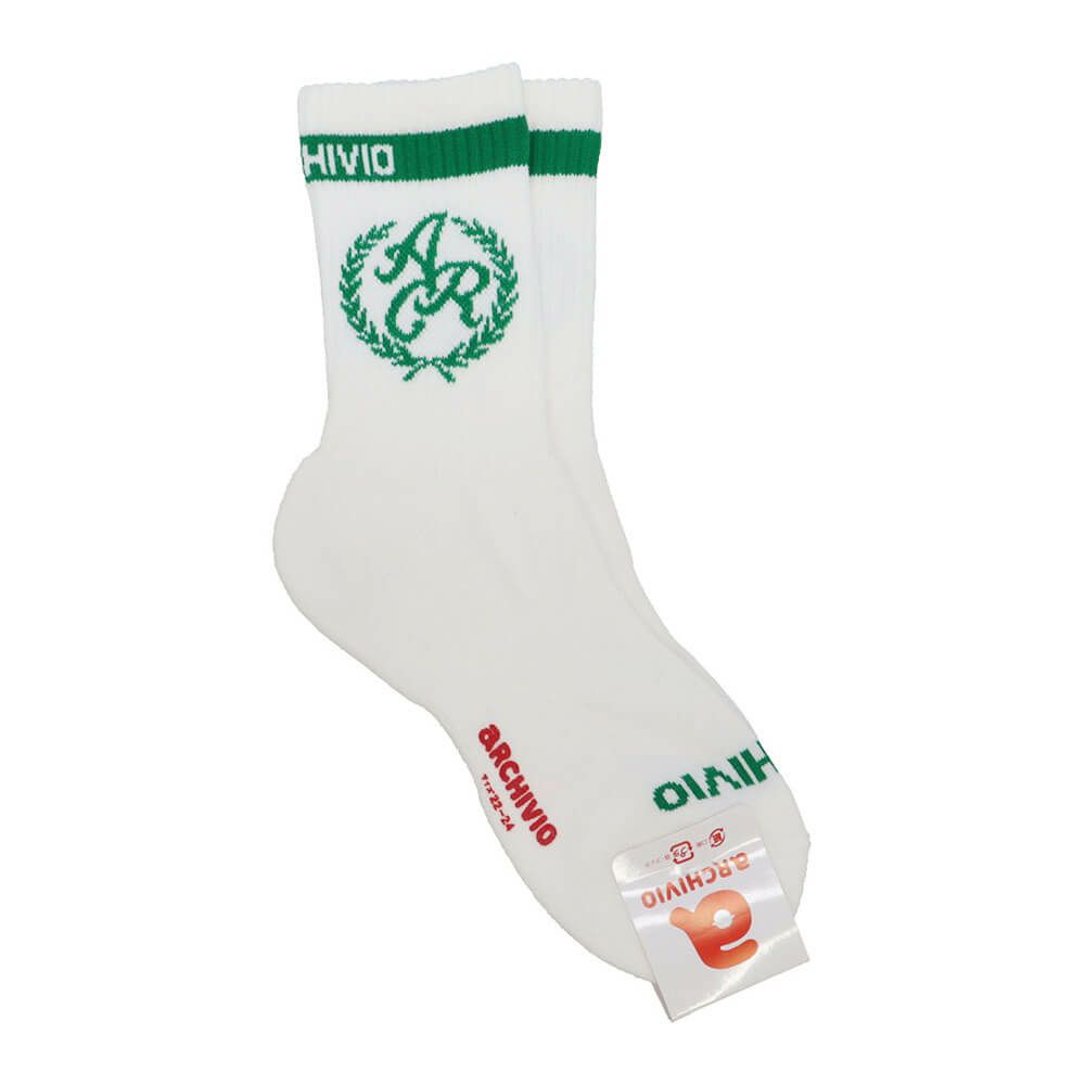 アルチビオ archivio　レディース エンブレム風 ロゴデザイン クルー丈 ソックス A450210 090 ホワイト ホワイト