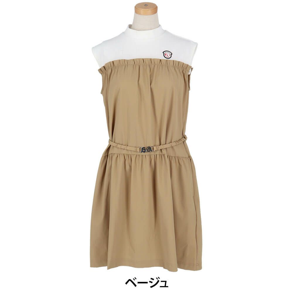 アルチビオ archivio　レディース ロゴワッペン レイヤード風 ノースリーブ ギャザーワンピース A451412　2025年モデル ベージュ