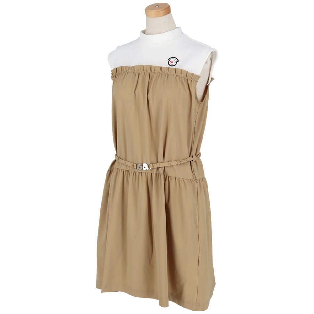 アルチビオ archivio　レディース ロゴワッペン レイヤード風 ノースリーブ ギャザーワンピース A451412　2025年モデル ベージュ 詳細2