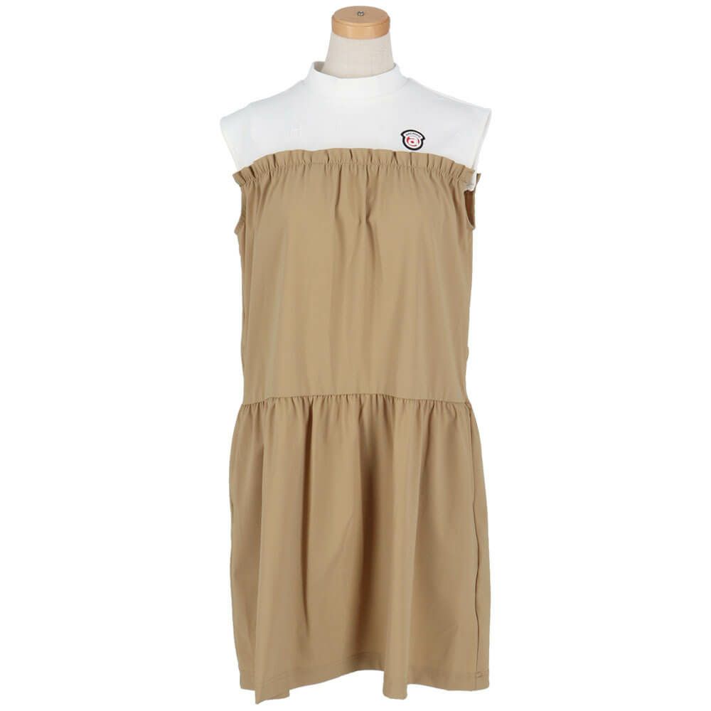 アルチビオ archivio　レディース ロゴワッペン レイヤード風 ノースリーブ ギャザーワンピース A451412　2025年モデル ベージュ 詳細3