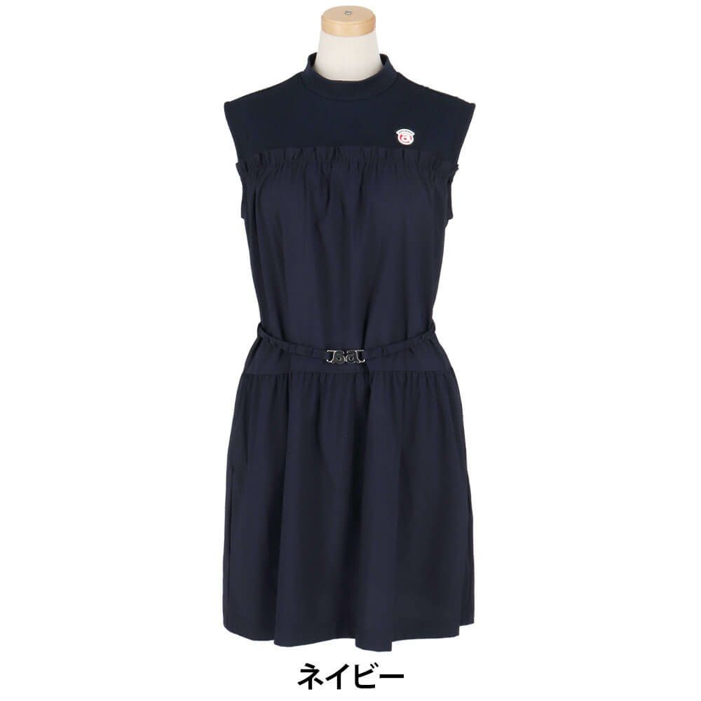 アルチビオ archivio　レディース ロゴワッペン レイヤード風 ノースリーブ ギャザーワンピース A451412　2025年モデル ネイビー