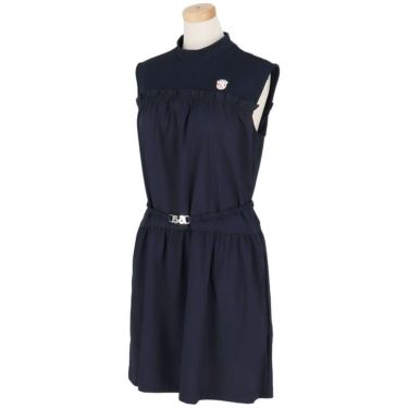 アルチビオ archivio　レディース ロゴワッペン レイヤード風 ノースリーブ ギャザーワンピース A451412　2025年モデル ネイビー 詳細2