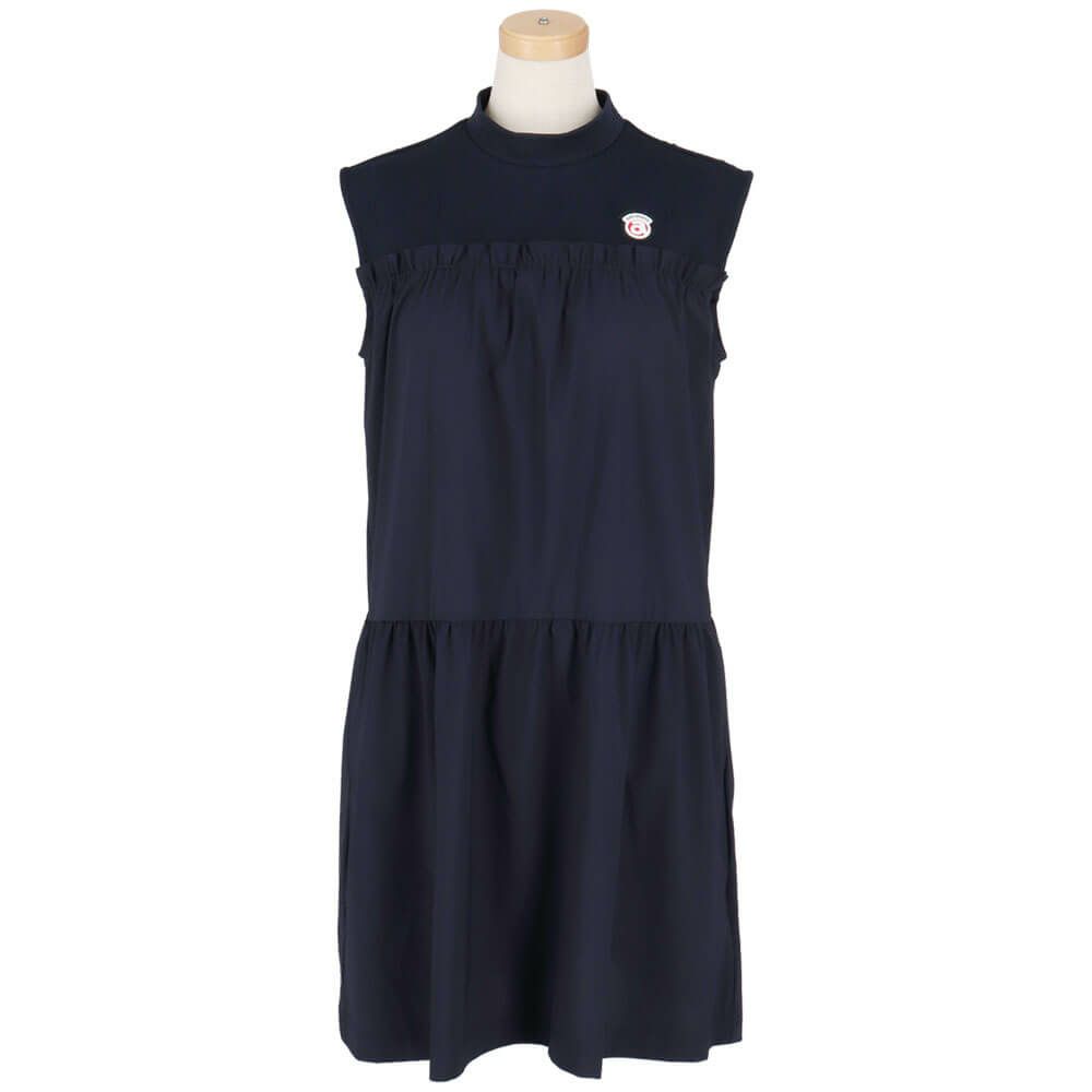 アルチビオ archivio　レディース ロゴワッペン レイヤード風 ノースリーブ ギャザーワンピース A451412　2025年モデル ネイビー 詳細3