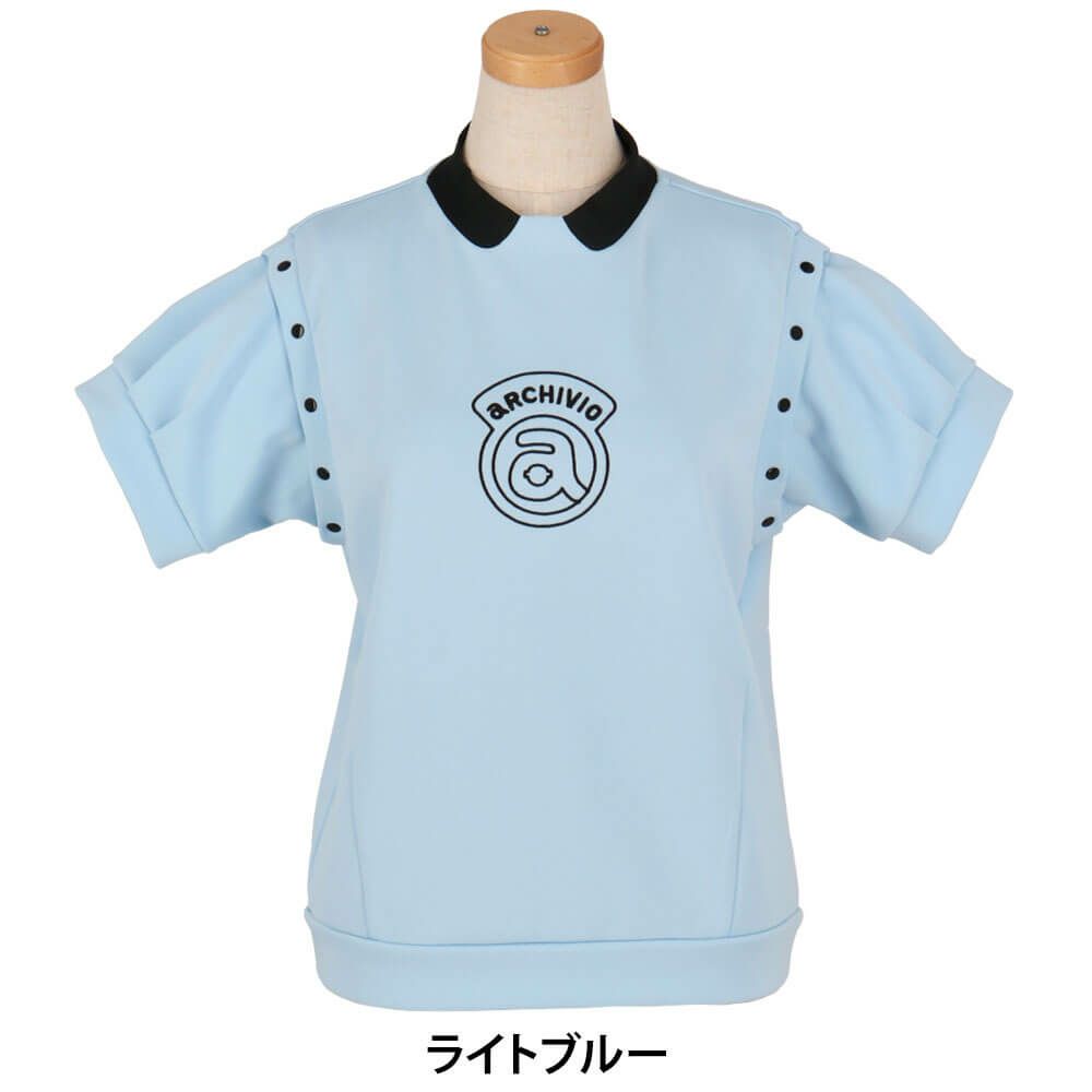 アルチビオ archivio　レディース ロゴデザイン 2WAY袖 UV冷感 半袖 モックネック プルオーバー A459405　2025年モデル ライトブルー