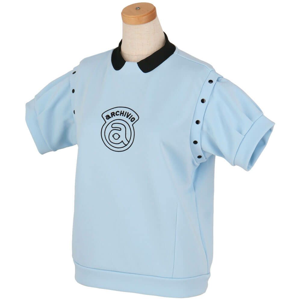 アルチビオ archivio　レディース ロゴデザイン 2WAY袖 UV冷感 半袖 モックネック プルオーバー A459405　2025年モデル ライトブルー 詳細2