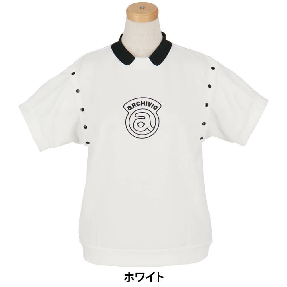 アルチビオ archivio　レディース ロゴデザイン 2WAY袖 UV冷感 半袖 モックネック プルオーバー A459405　2025年モデル ホワイト