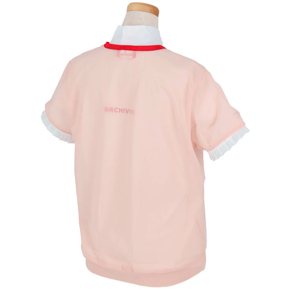 アルチビオ archivio　レディース ロゴデザイン シアー & フリル 半袖 プルオーバー ツインセット A459408　2025年モデル ピンク 詳細1