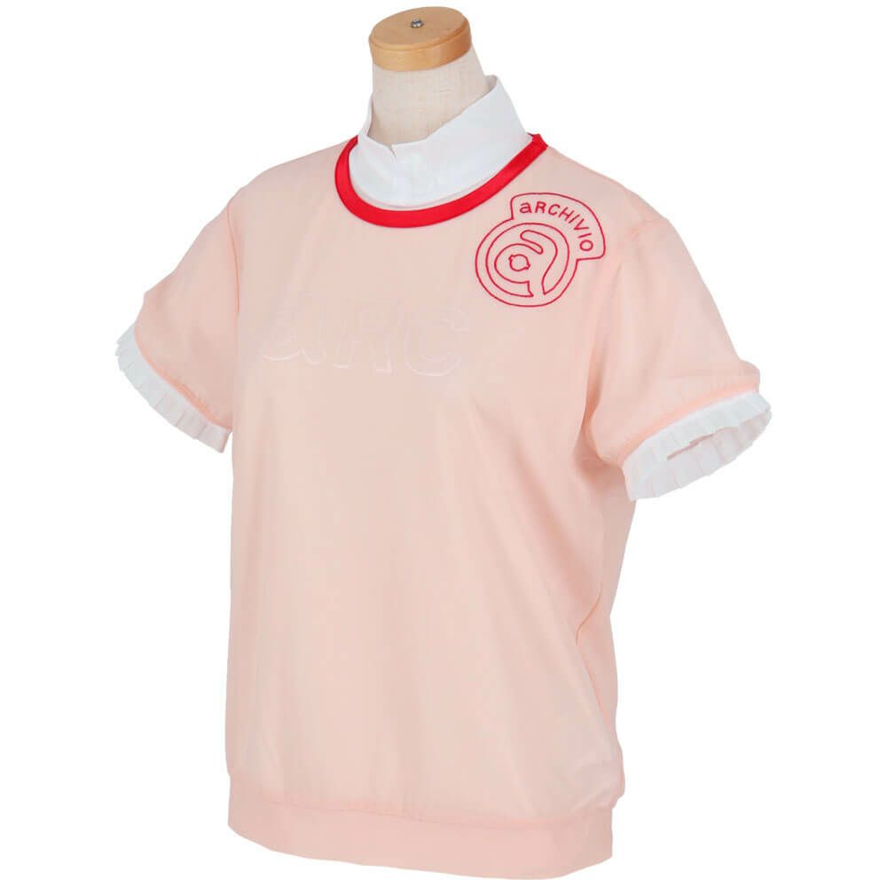 アルチビオ archivio　レディース ロゴデザイン シアー & フリル 半袖 プルオーバー ツインセット A459408　2025年モデル ピンク 詳細2