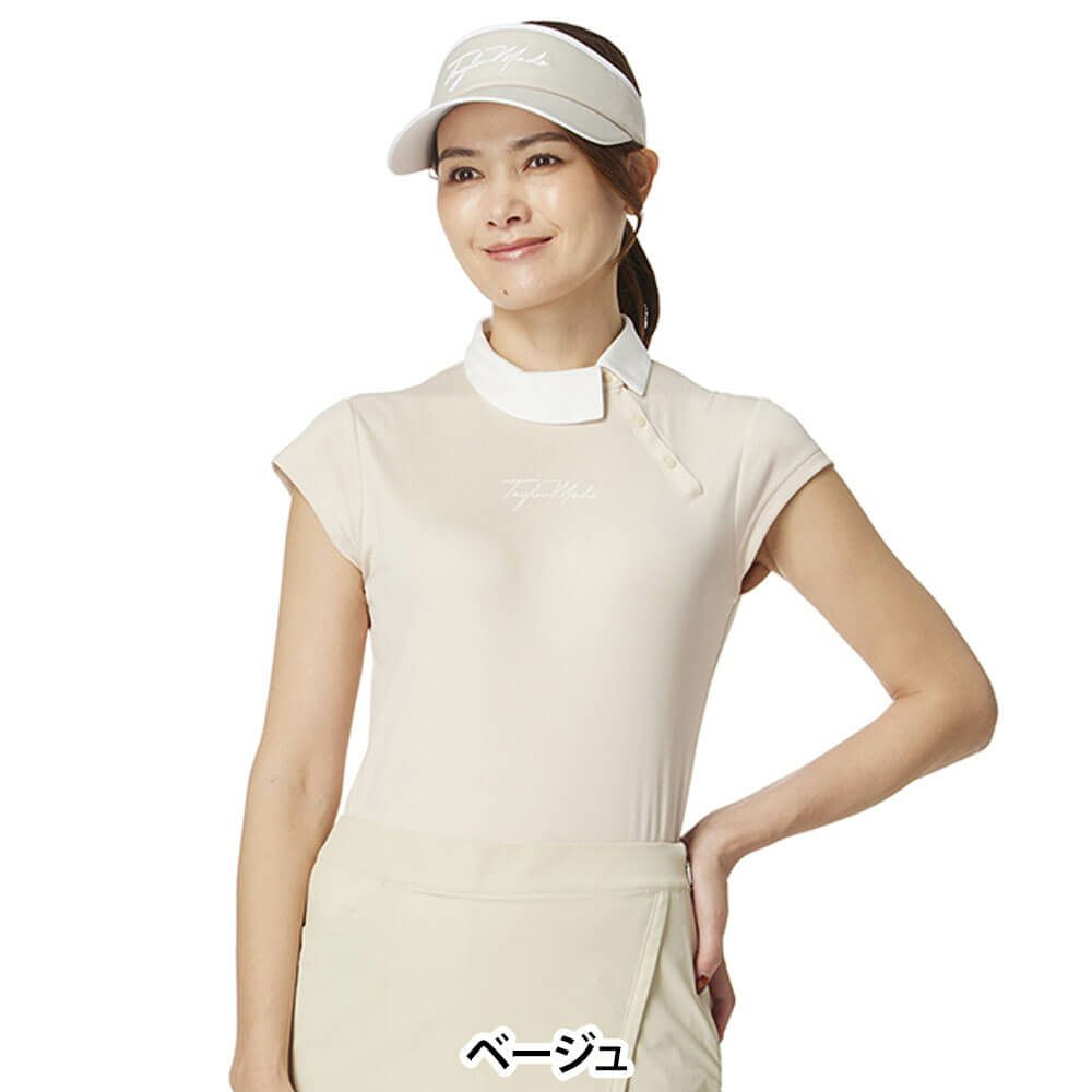 テーラーメイド TaylorMade　レディース サイドスナップ キャップスリーブ ポロシャツ UN684　2025年モデル ベージュ