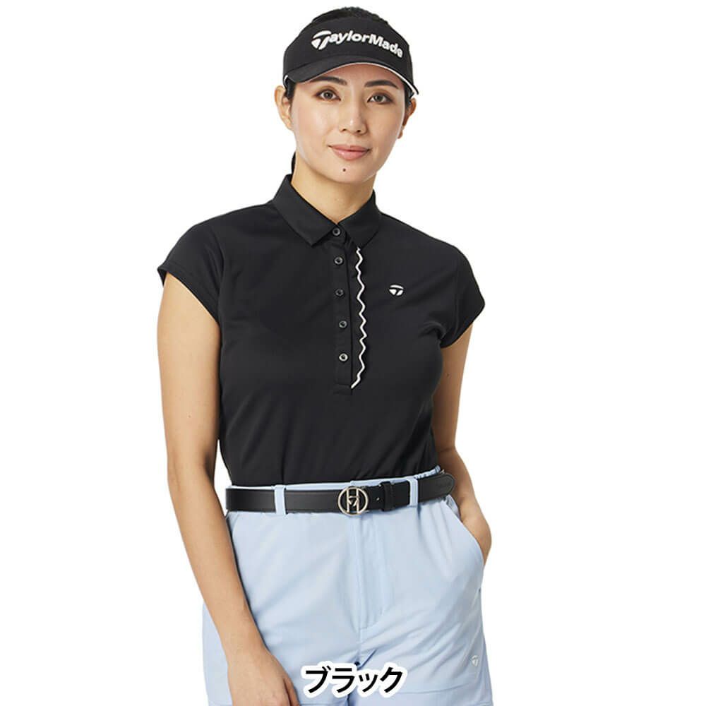 テーラーメイド TaylorMade　レディース T-ICE フリルド キャップスリーブ ポロシャツ UN696　2025年モデル ブラック