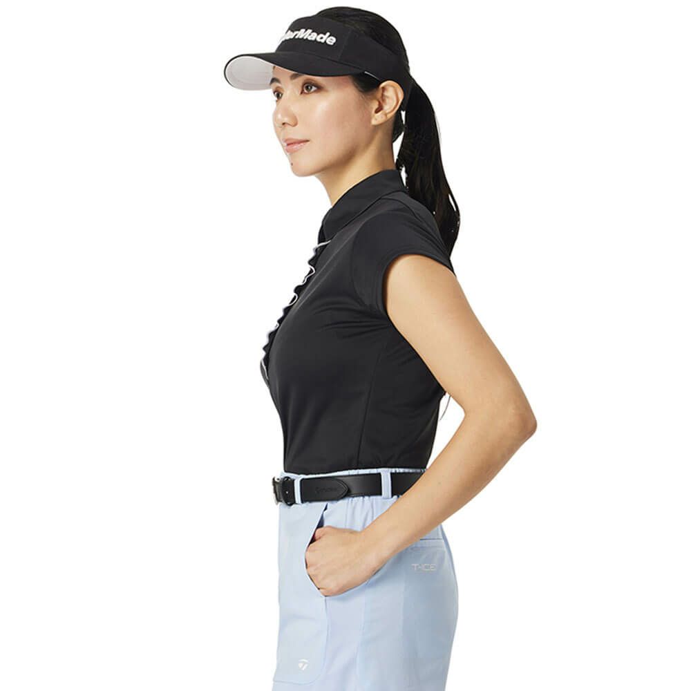 テーラーメイド TaylorMade　レディース T-ICE フリルド キャップスリーブ ポロシャツ UN696　2025年モデル ブラック 詳細2