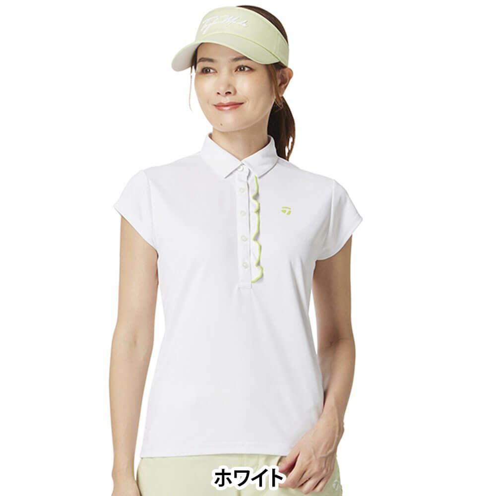 テーラーメイド TaylorMade　レディース T-ICE フリルド キャップスリーブ ポロシャツ UN696　2025年モデル ホワイト