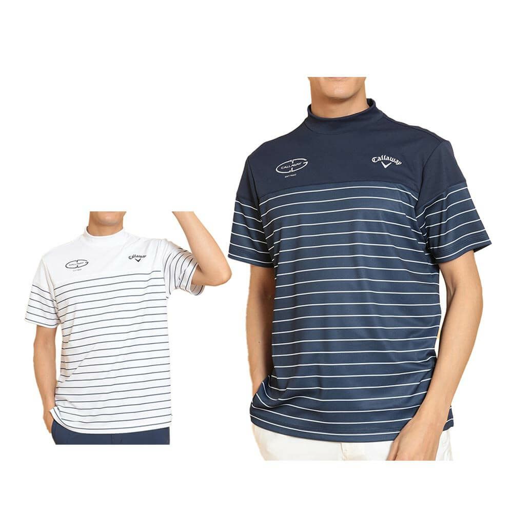 キャロウェイ Callaway　メンズ ボーダープリント 半袖 モックネックシャツ C25134109　2025年モデル