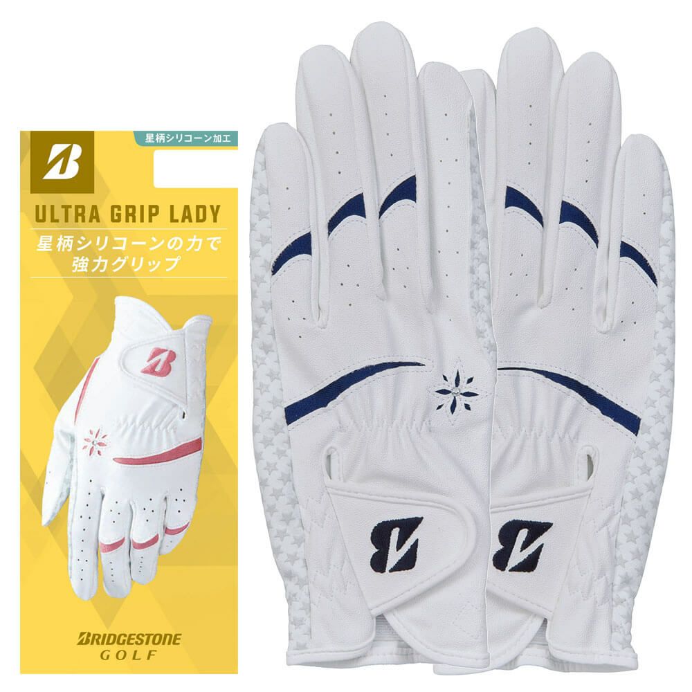 ブリヂストン　ULTRA GRIP LADY ウルトラグリップ レディ 両手用 ゴルフグローブ GL25L2 WN ホワイト/ネイビー　2025年モデル