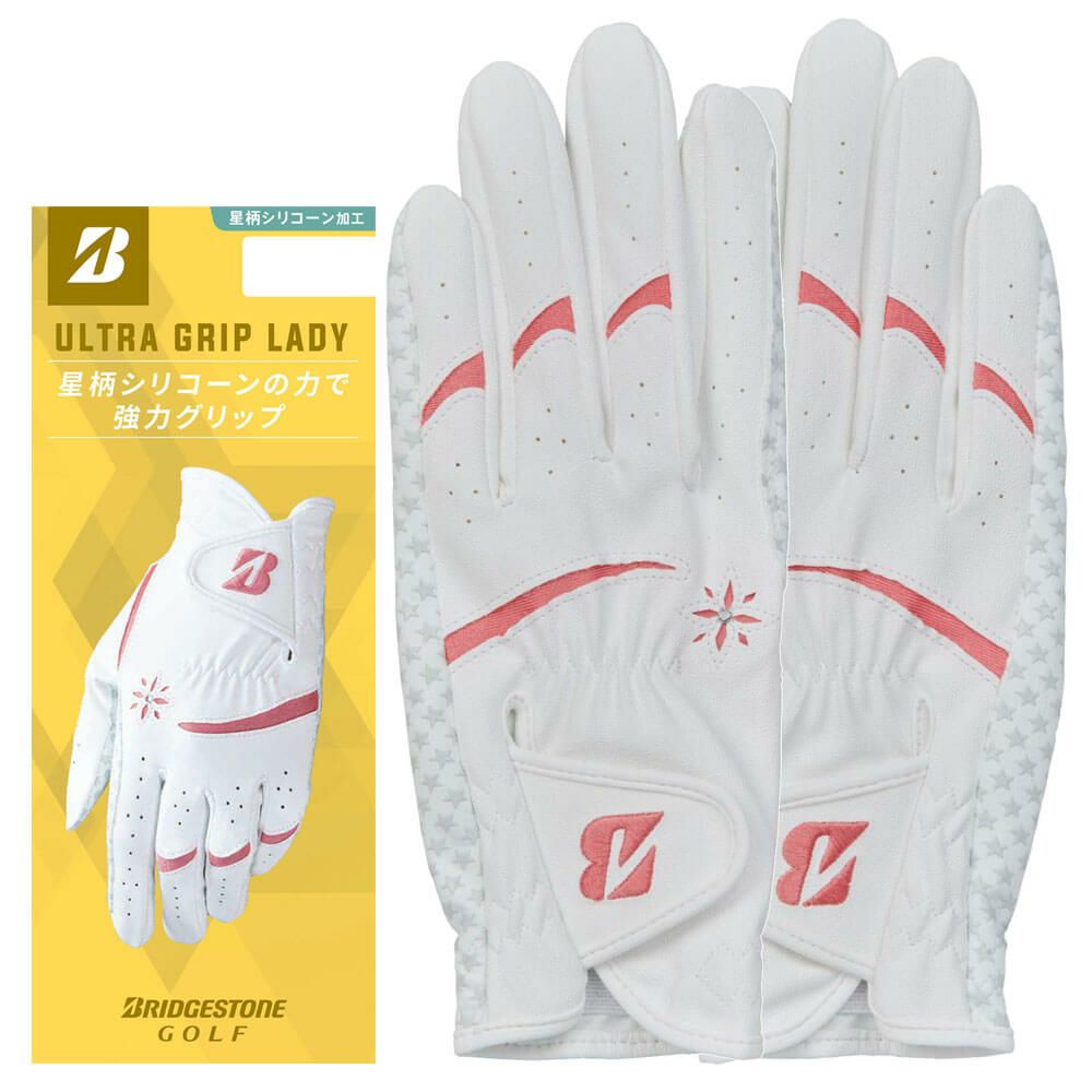 ブリヂストン　ULTRA GRIP LADY ウルトラグリップ レディ 両手用 ゴルフグローブ GL25L2 WP ホワイト/ピンク　2025年モデル