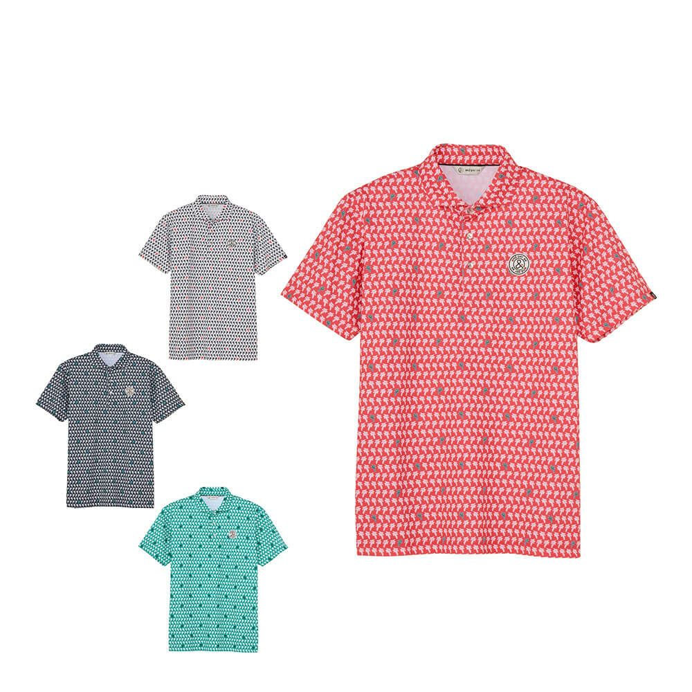 アンパスィ and per se　メンズ スイングドライプリンテッドピケ 半袖 ポロシャツ AMS9655X1　2025年モデル